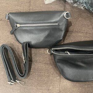2-Piece Cow Leather Bag Set – Black Crossbody